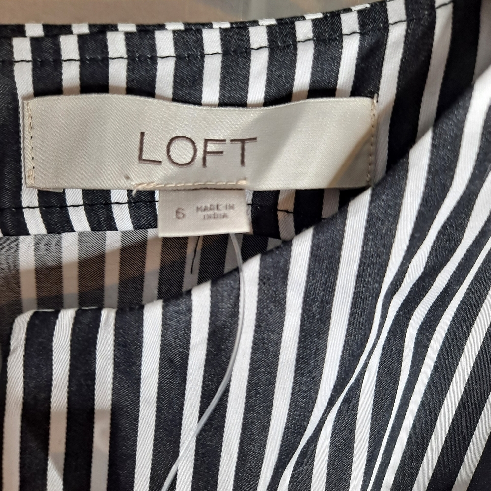 NWT LOFT Black White Striped Dress sz 6 - Picture 7 of 10